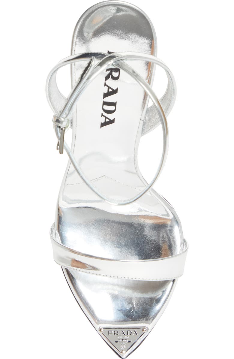 Prada Pointed Toe Logo Sandal, Alternate, color, Argento