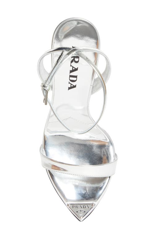 Prada Pointed Toe Logo Sandal In Silver