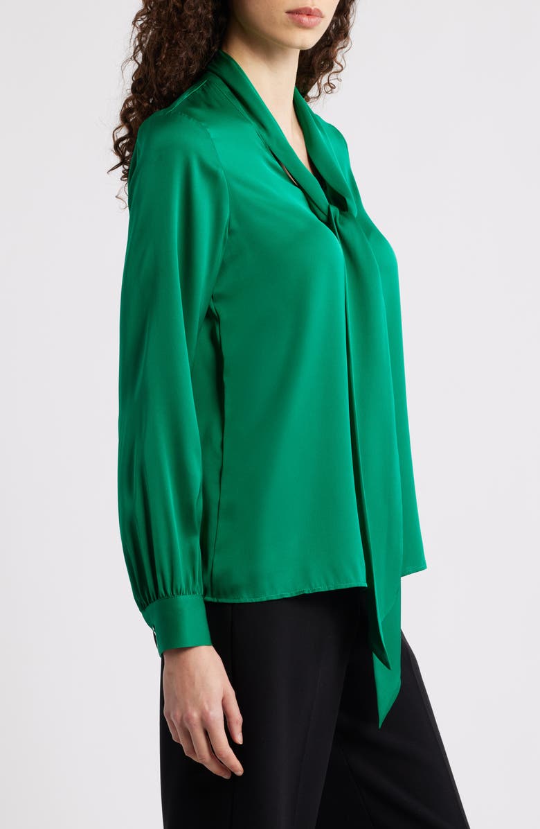 Elie Tahari The Nicoletta Tie Neck Silk Stretch Satin Button-Up Shirt, Alternate, color, Parrot Green