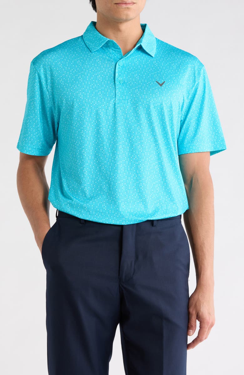 Callaway Mini Geometric Print Knit Golf Polo, Main, color, Blue Curacao