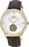 PORSAMO BLEU William Automatic Tourbillon Croc Embossed Leather Strap Watch, 45mm