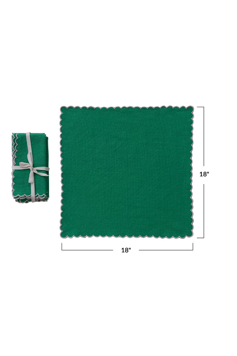 Scalloped Cotton Napkins in Garden, Set of 4, Alternate, color, Green and Pink