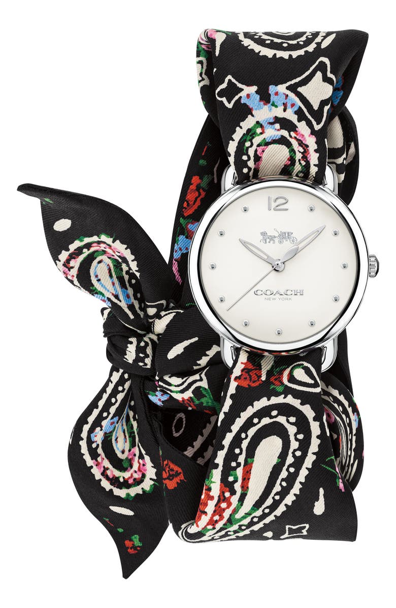 COACH Delancey Silk Scarf Wrap Watch, 36mm, Main, color, 