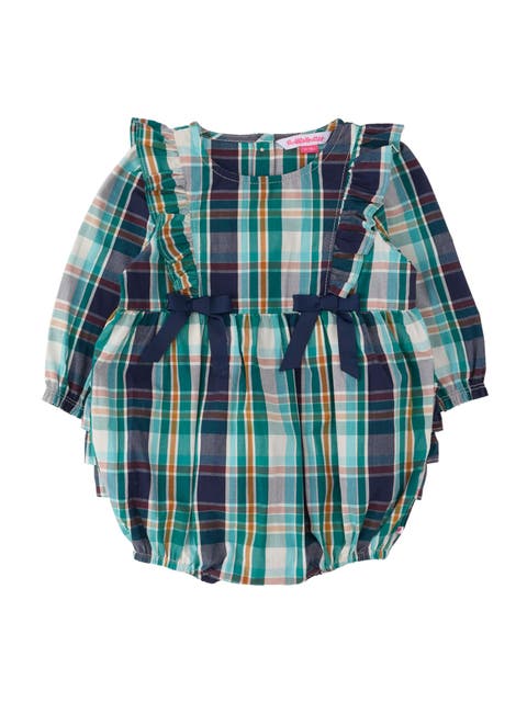 Woven Long Sleeve Waterfall Bow Bubble Romper