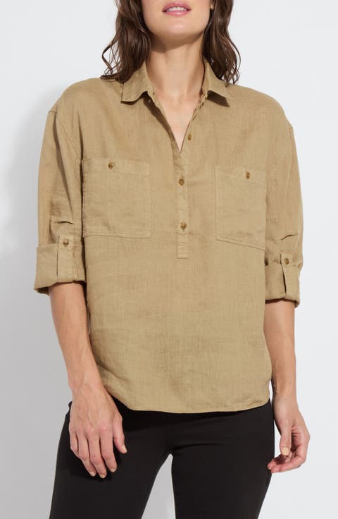 Rose Roll Tab Linen Utility Shirt