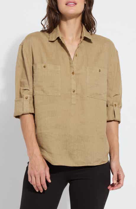 Lysse Rose Roll Tab Linen Utility Shirt