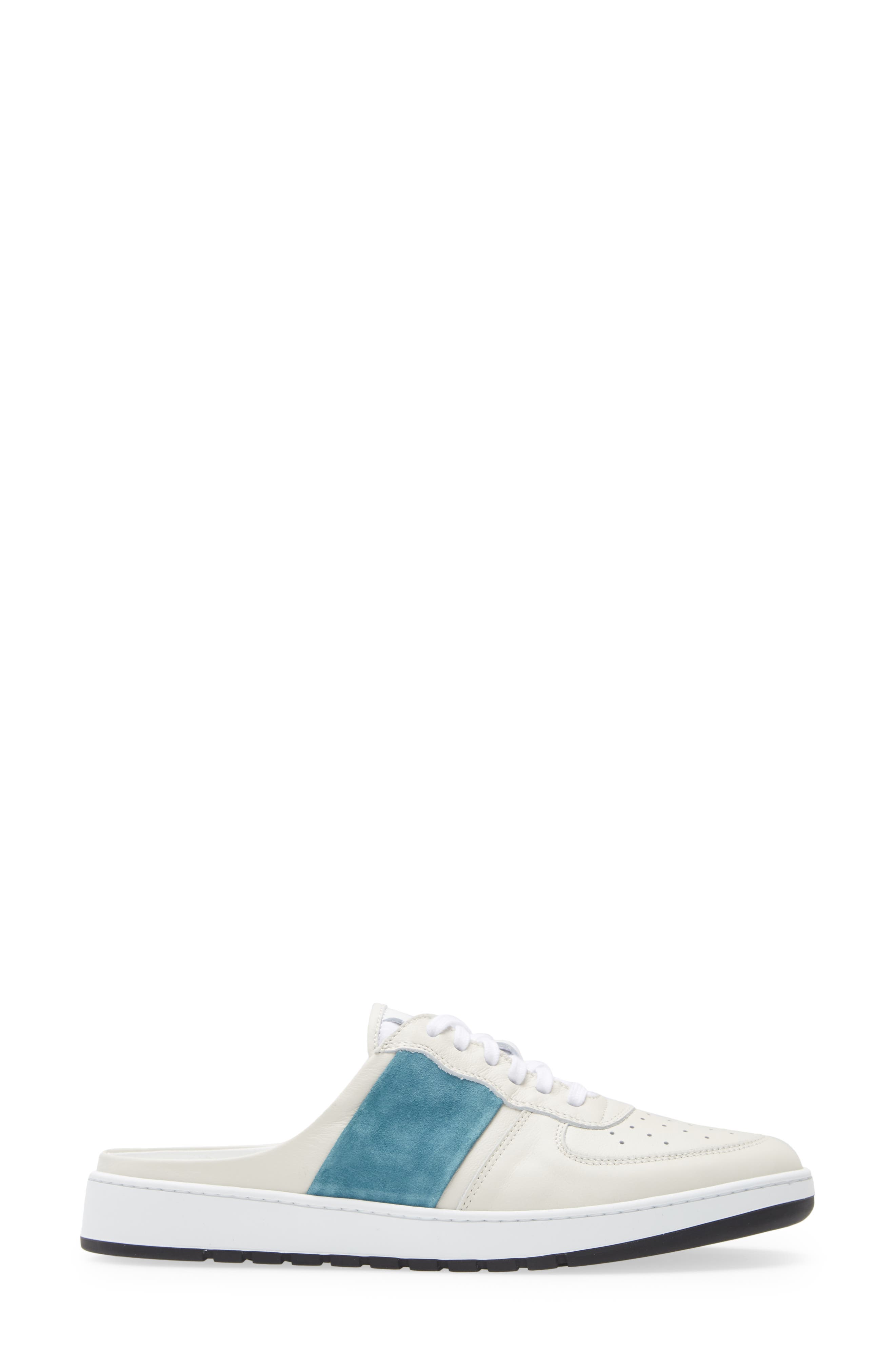 Collegium Pillar Mule, Alternate, color, White/ Aqua Blue Suede