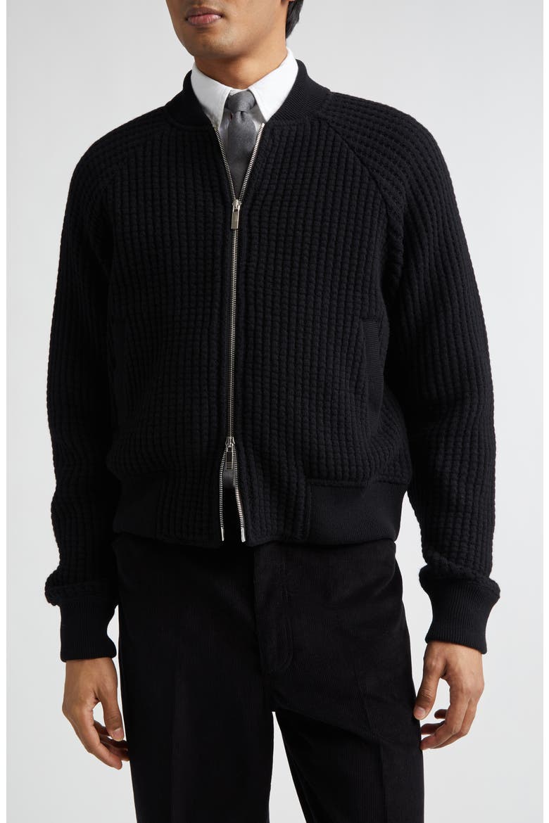 Raglan Wool Bomber Cardigan, Main, color, BLACK