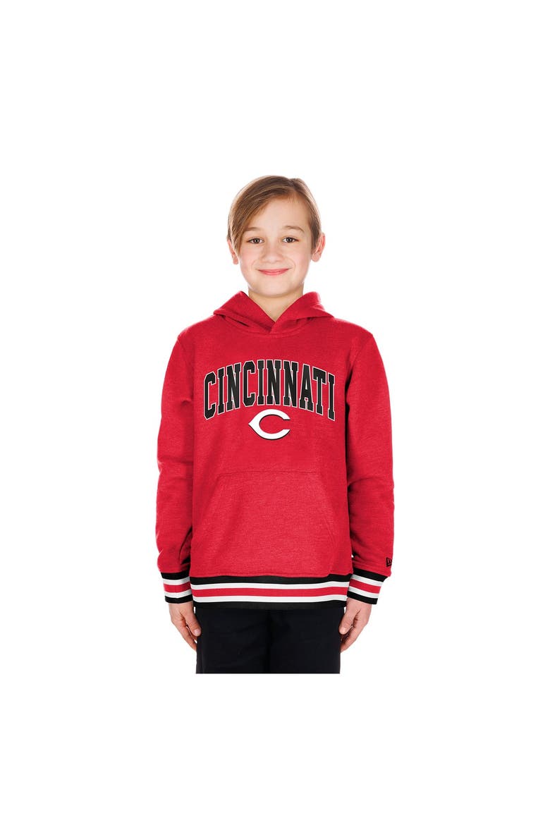 Youth New Era Red Cincinnati Reds Knit Trim Pullover Hoodie, Main, color, Red