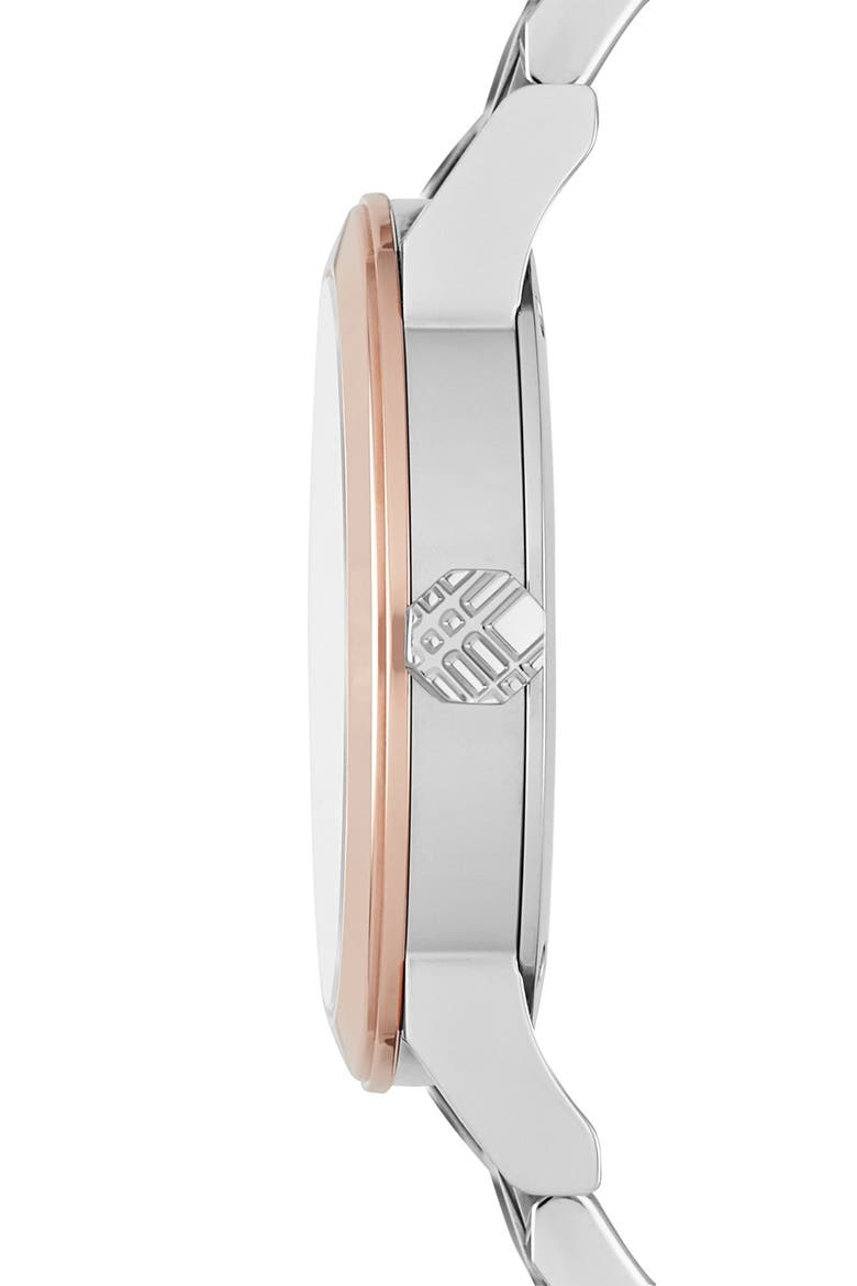 Medium Check Stamped Bracelet Watch, 34mm, Alternate, color, SILVER/ ROSE GOLD