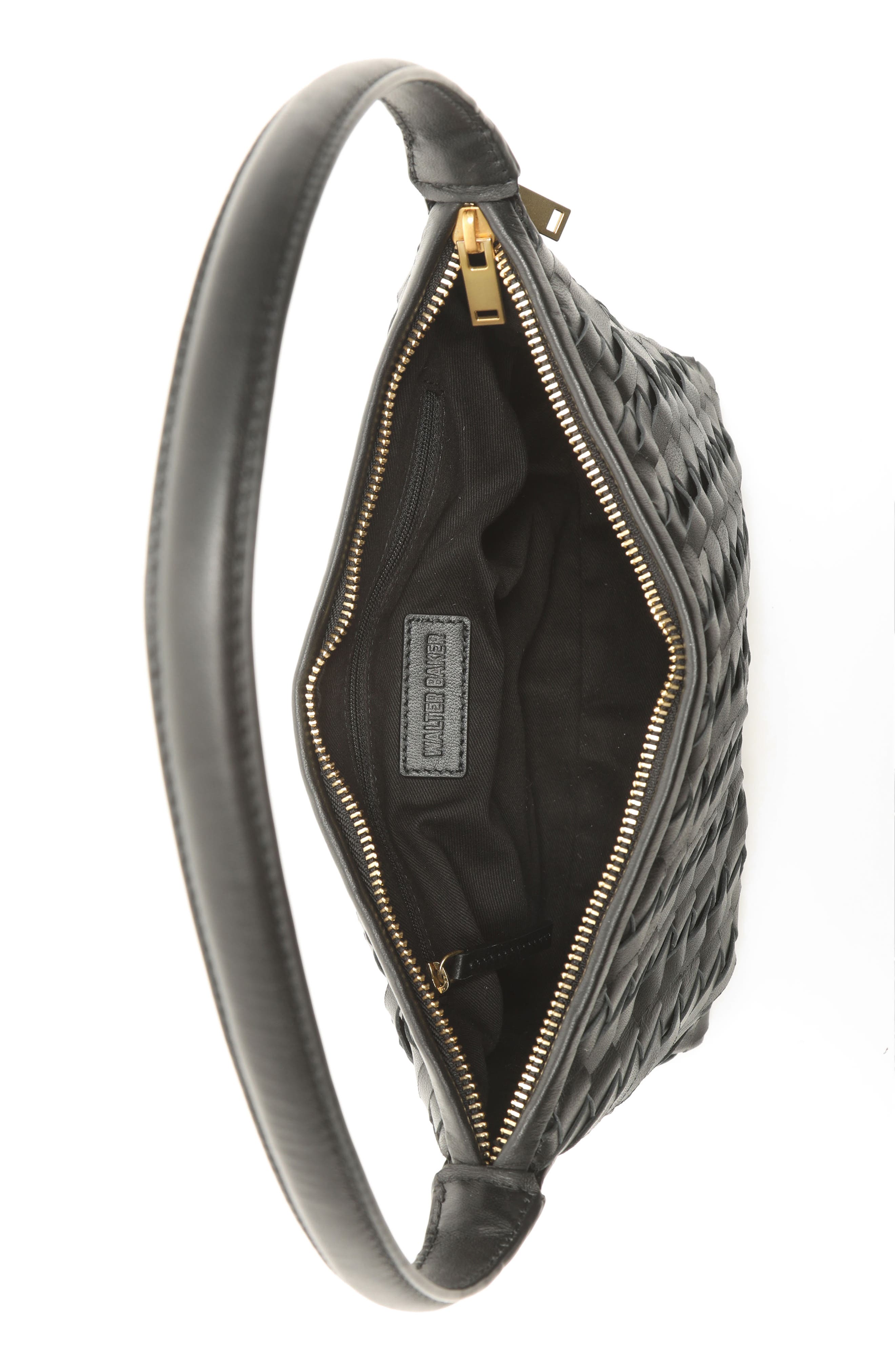 Walter Baker Hazel Woven Leather Shoulder Bag, Alternate, color, Black
