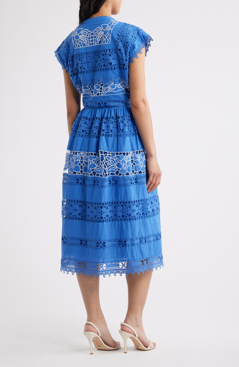 Elie Tahari The Ava Eyelet Midi Dress, Alternate, color, Seaport Blue