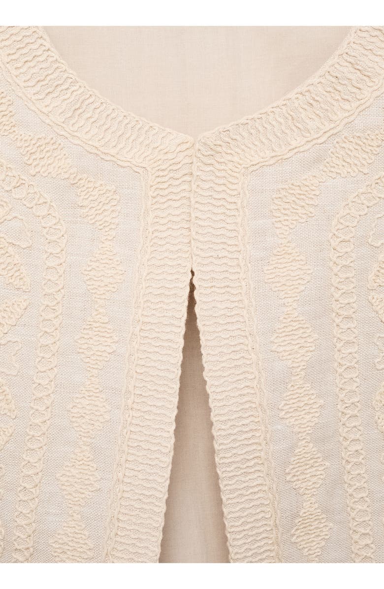 MANGO Embroidered Linen Vest, Alternate, color, Ecru