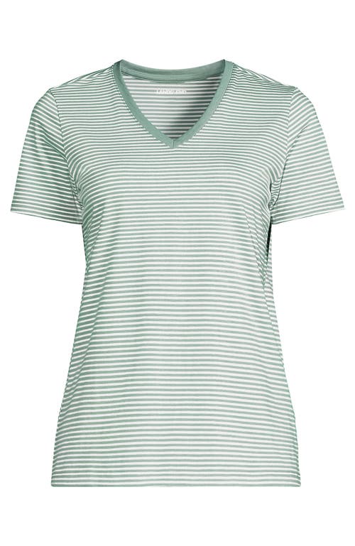 Lands' End Relaxed Supima Cotton V-neck T-shirt In Lily Pad Green Micro Stripe
