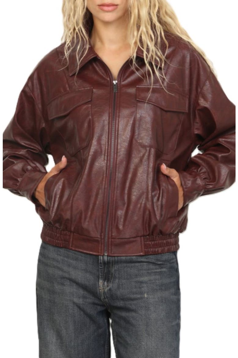 Oversized Faux Leather Jacket, Main, color, BURGUNDY