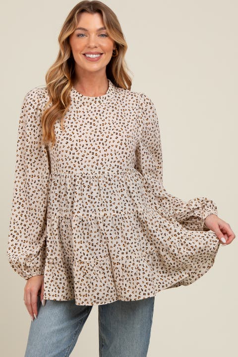 Animal Print Mock Neck Tiered Top