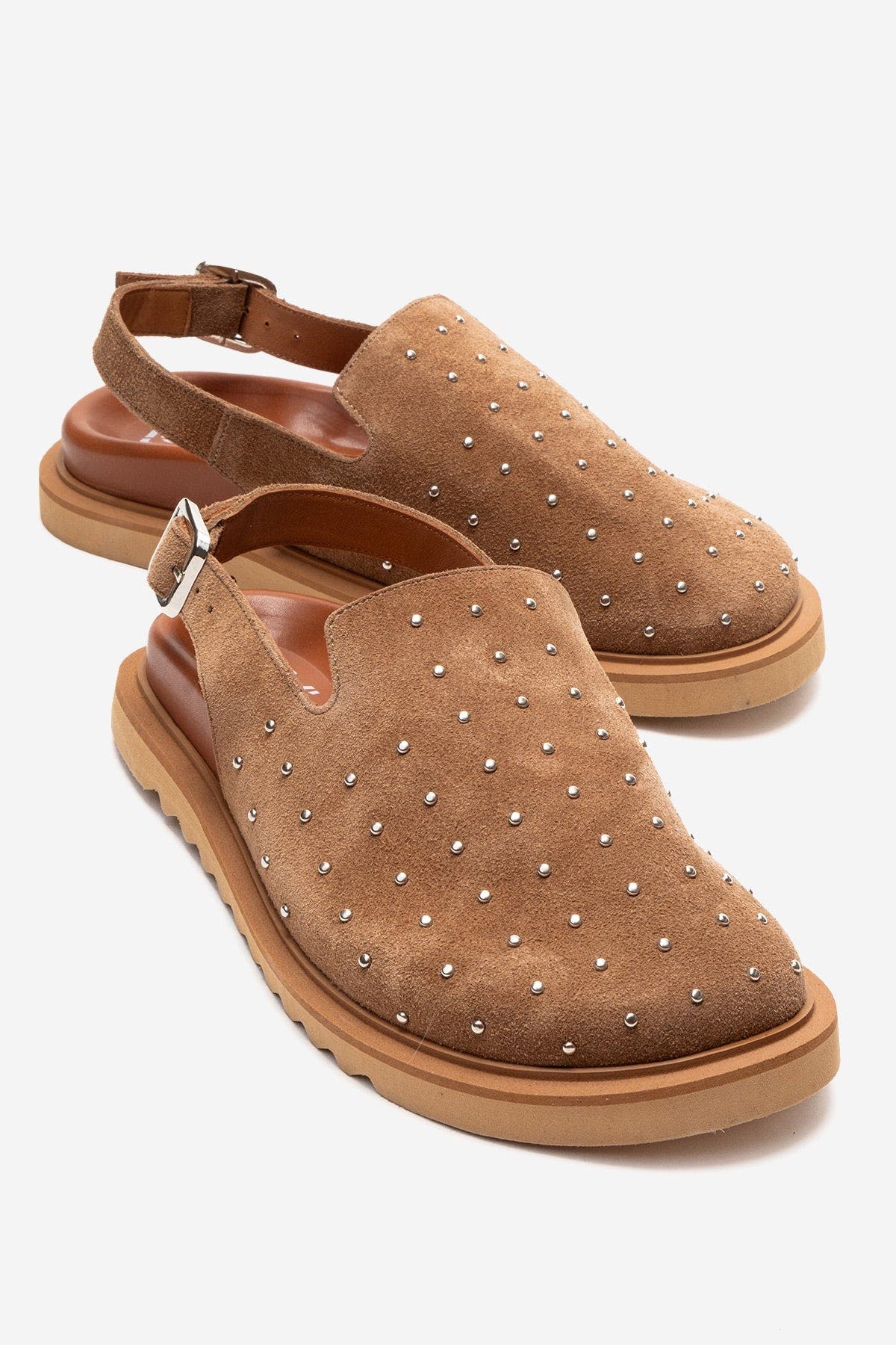 Our Leather Studded Clogs, Alternate, color, Cognac Suede