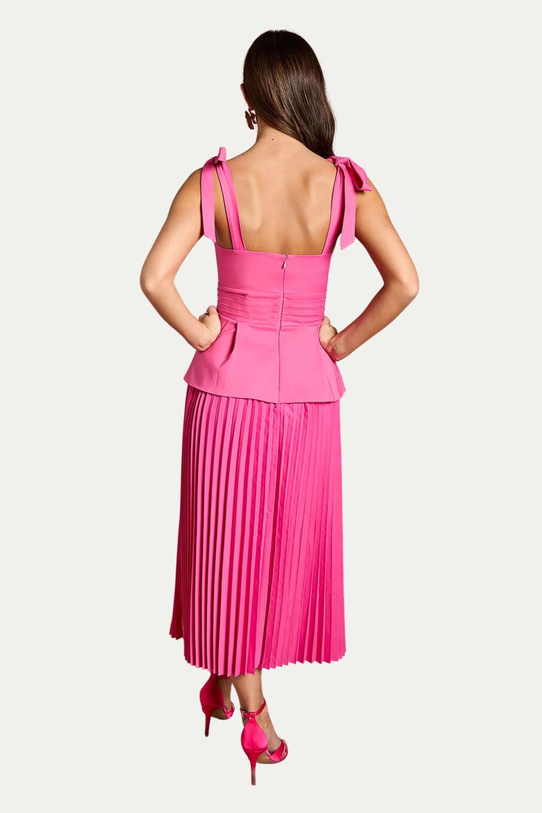 Bow Shoulder Peplum Midi Dress, Alternate, color, Pink