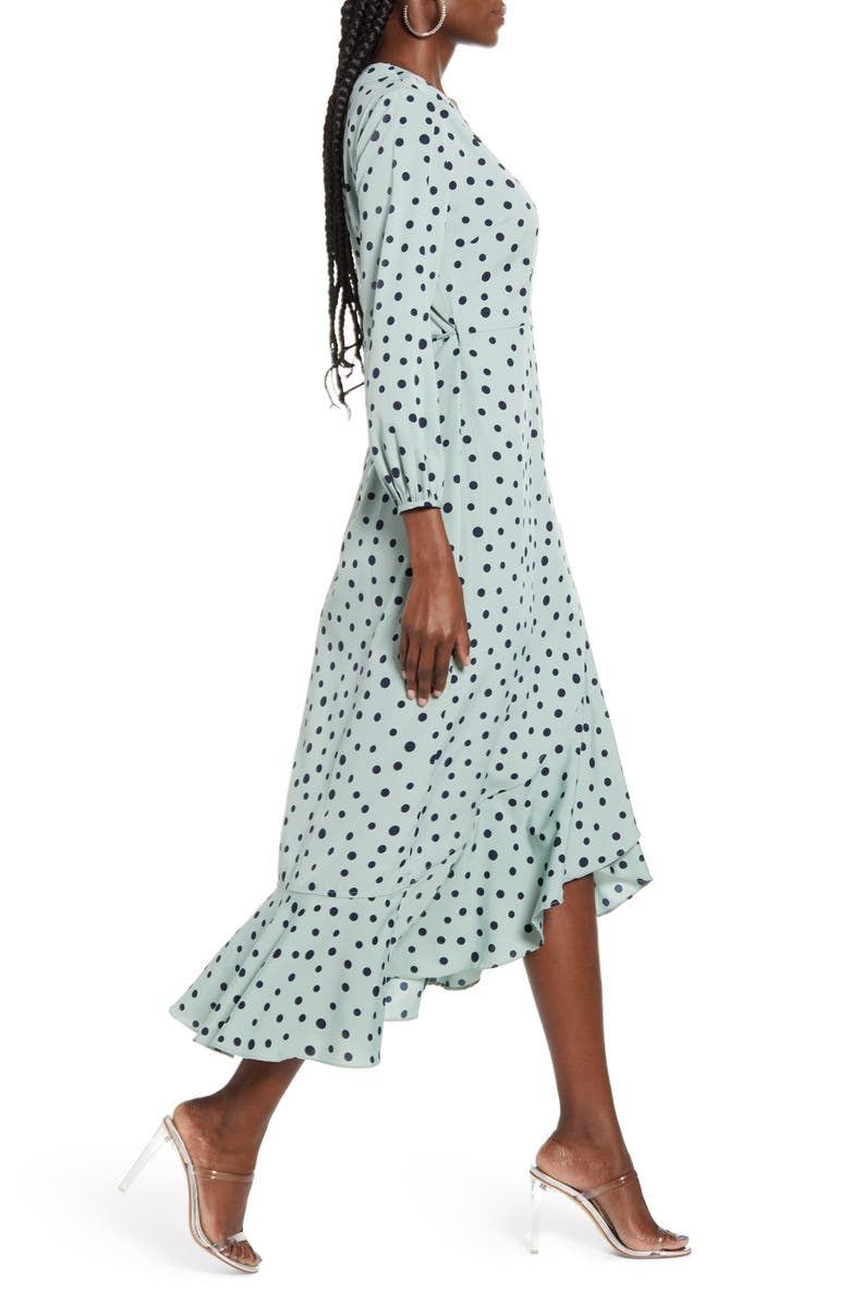 VERO MODA Henna Polka Dot Long Sleeve Wrap Dress, Alternate, color, 