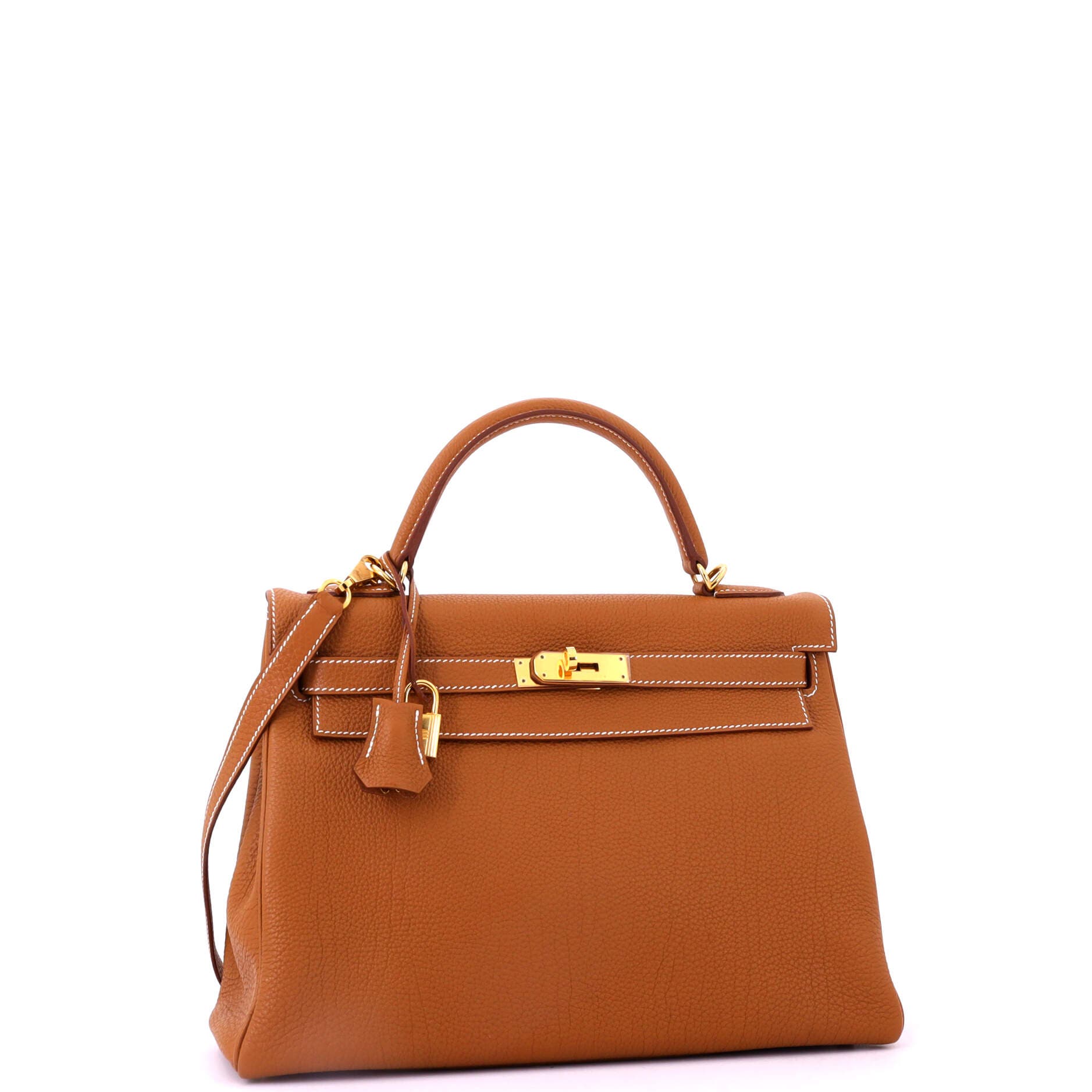 Pre-Owned Hermes Kelly Handbag Brown Togo with Gold Hardware 32, Alternate, color, Gold