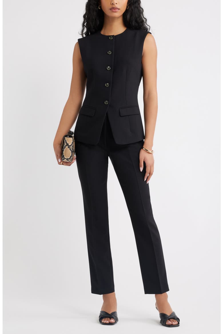 Icon Twill High Waist Cigarette Pants, Alternate, color, BLACK