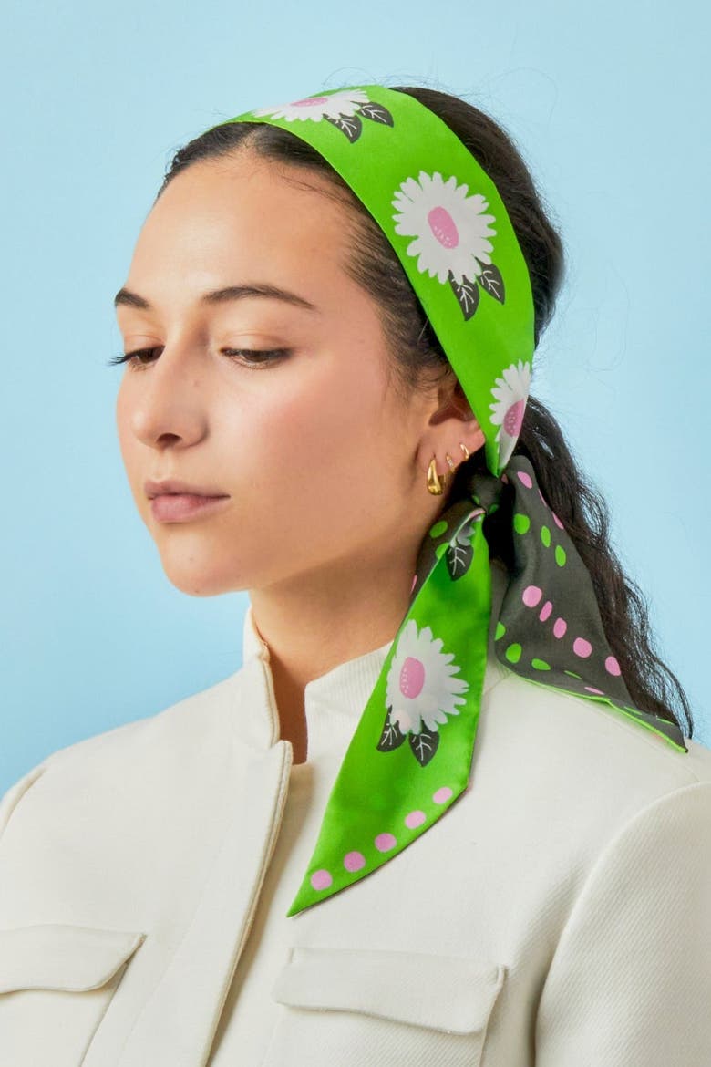 White Flower Twilly Ribbon Scarf, Alternate, color, White