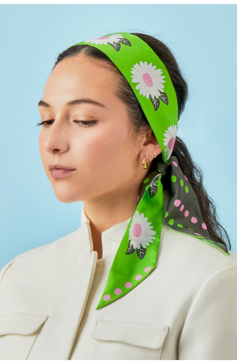 Centinelle White Flower Twilly Ribbon Scarf, Alternate, color, White