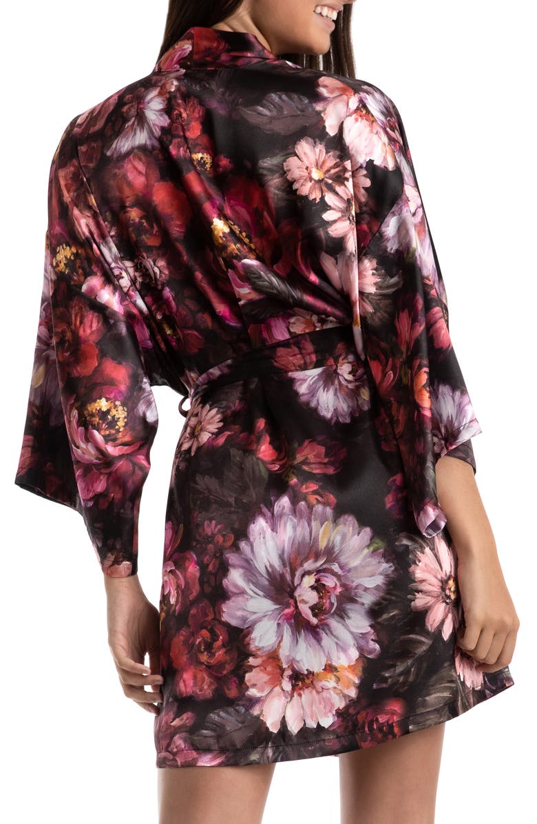 Midnight Bakery Floral Satin Wrap, Alternate, color, Black