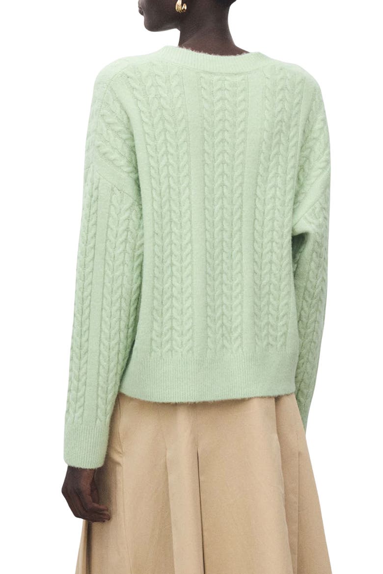 Cable V-Neck Cardigan, Alternate, color, PASTEL GREEN