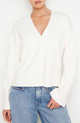 Good American V-Neck Boxy Cotton Blend Sweater