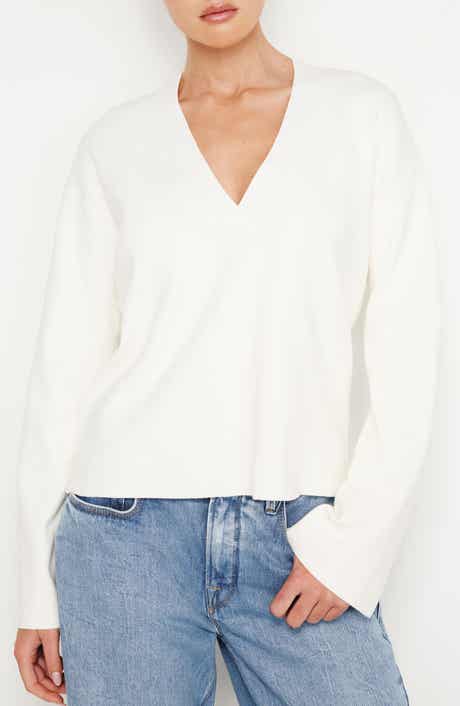 Good American V-Neck Boxy Cotton Blend Sweater