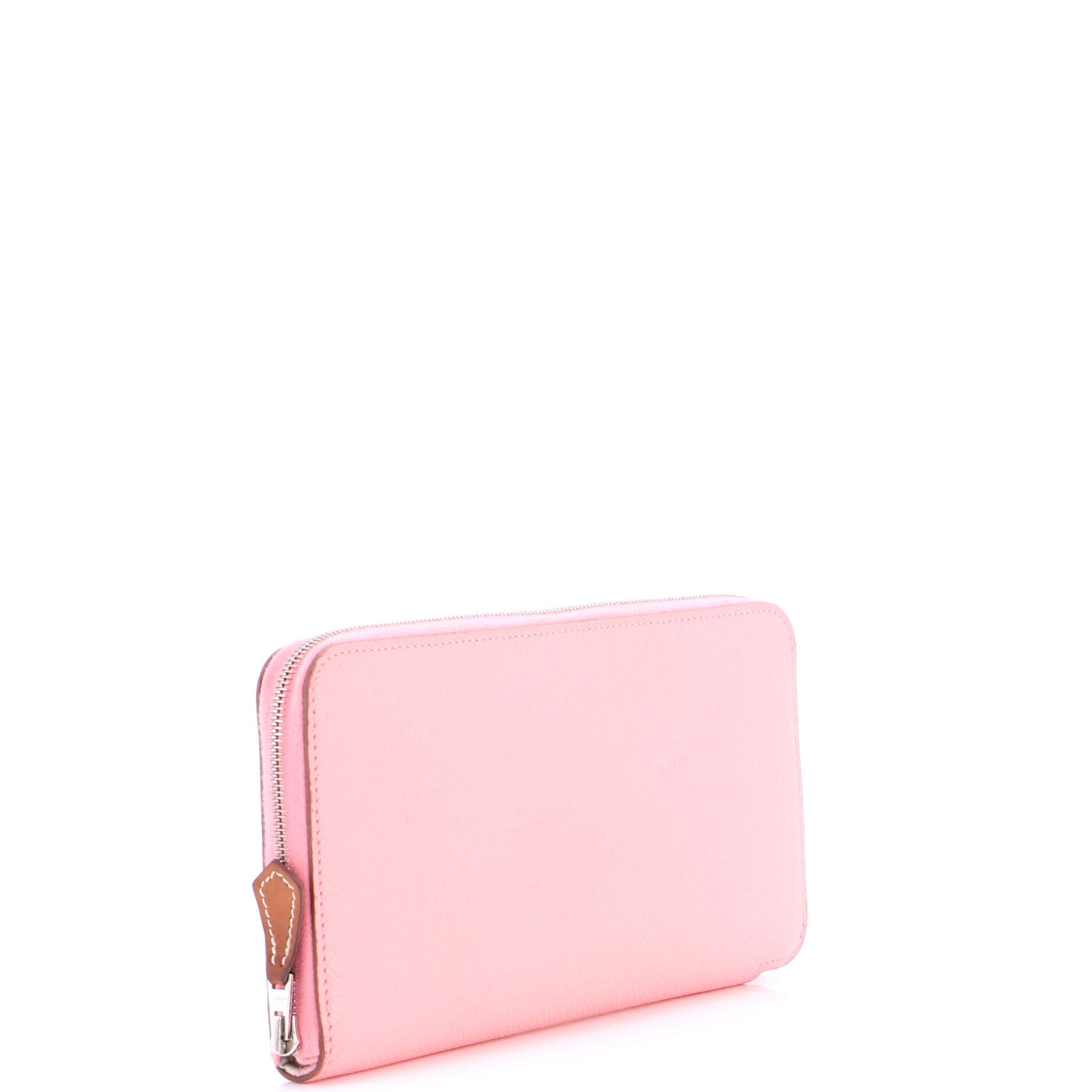 Pre-Owned Hermes Azap Zip Around Wallet Silk'in Epsom Long, Alternate, color, Rose Confetti