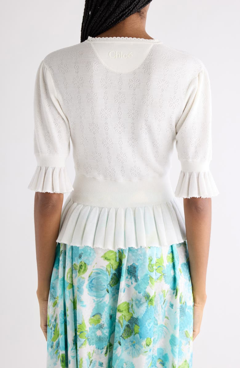 Chloé Ruffle Prim Pointelle Crop Wool Sweater, Alternate, color, Iconic Milk
