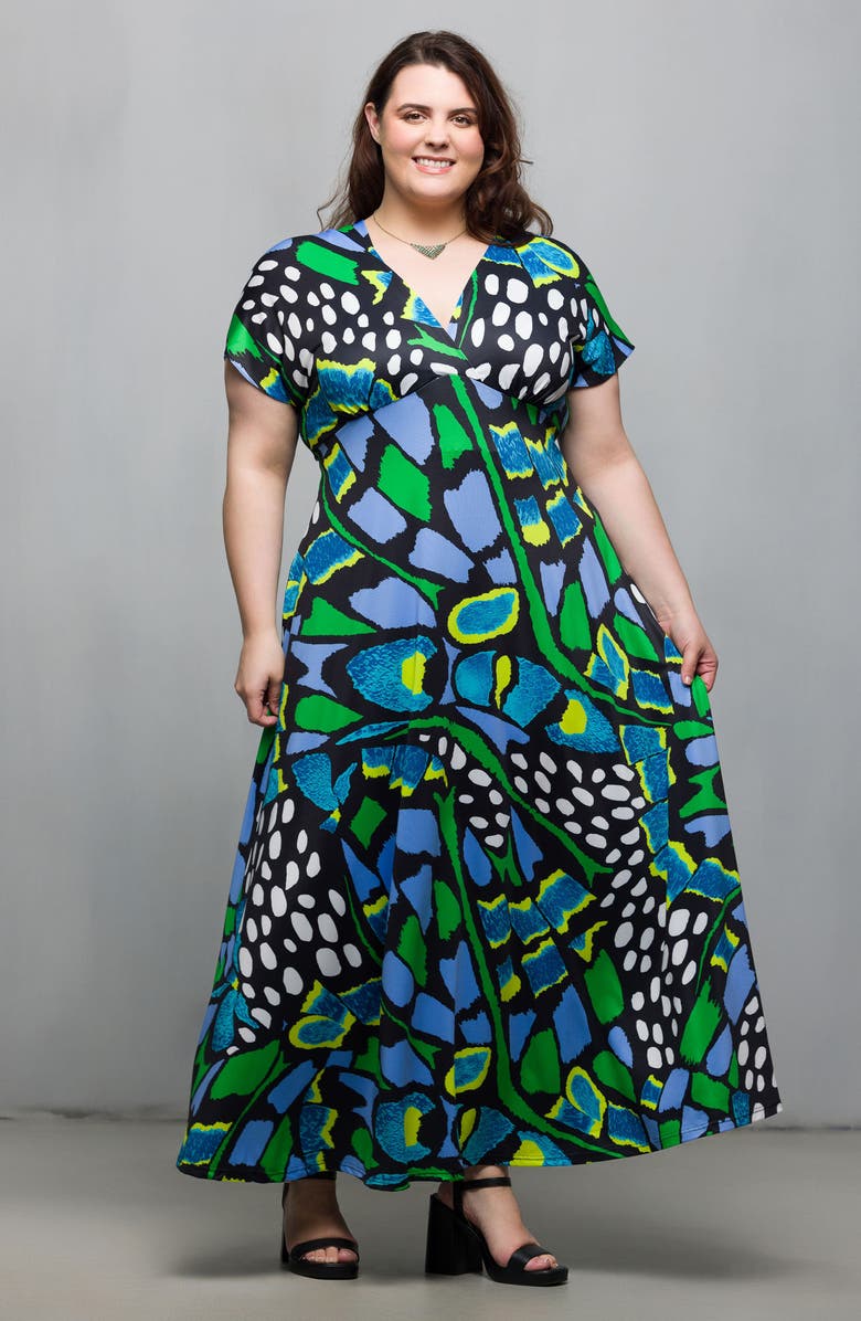 24seven Comfort Apparel Mixed Abstract Print Knit Maxi Dress, Alternate, color, Green Multi