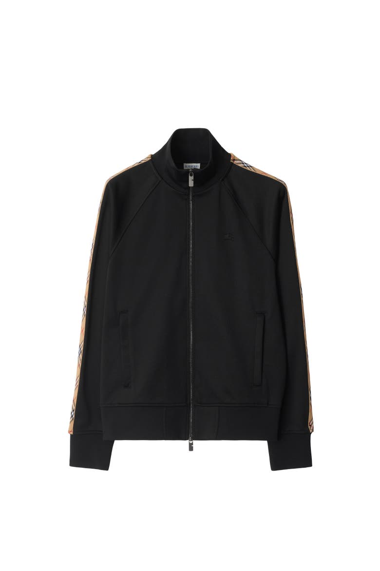 Check Trim Cotton Blend Track Jacket, Alternate, color, Black
