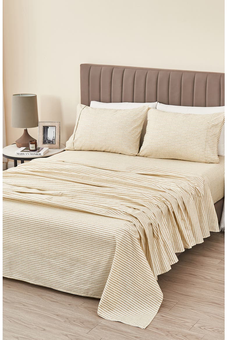 Stripe Microfiber Sheet Set, Alternate, color, SAND