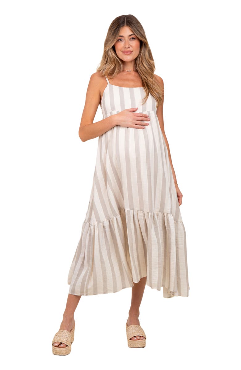 PinkBlush Wide Stripe Linen Blend Sleeveless Maxi Dress, Main, color, 