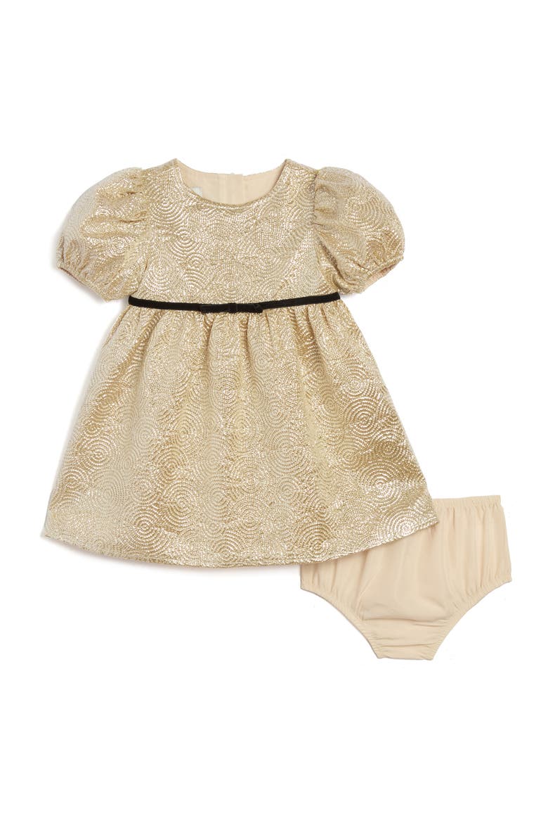 Jill Puff Sleeve Jacquard Party Dress, Main, color, GOLD