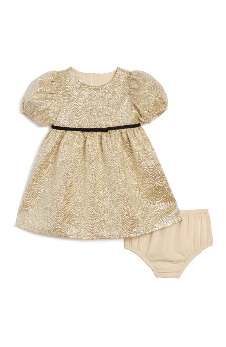 Pippa & Julie Jill Puff Sleeve Jacquard Party Dress, Main, color, Gold