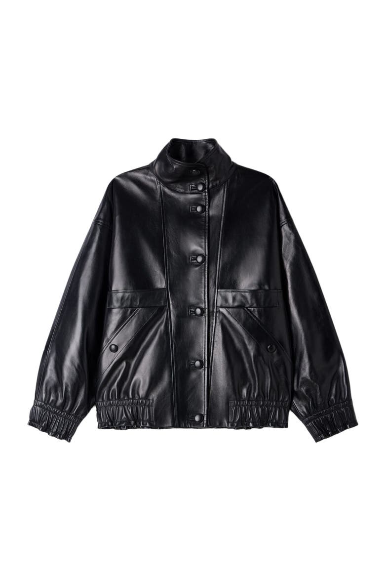 Oversized leather jacket, Alternate, color, Black