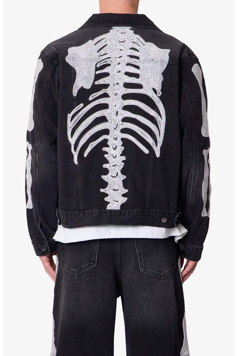 Skeleton Denim Trucker Jacket, Alternate, color, WASHED BLACK