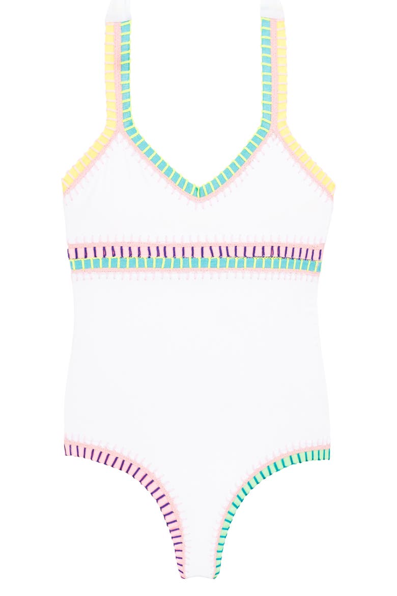 Kids' Rainbow Embroidered One-Piece Swimsuit, Main, color, WATERLILY