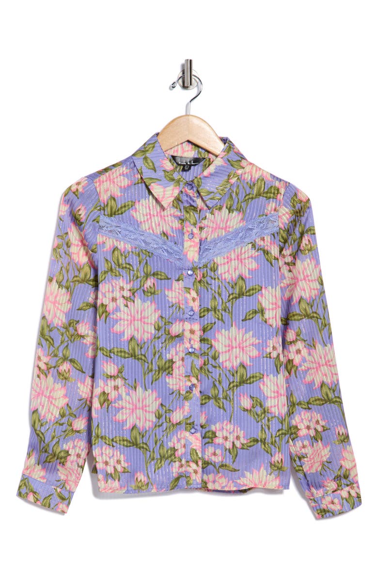 Nicole Miller Floral Shadow Stripe Long Sleeve Snap Front Shirt, Alternate, color, Amparo Blue