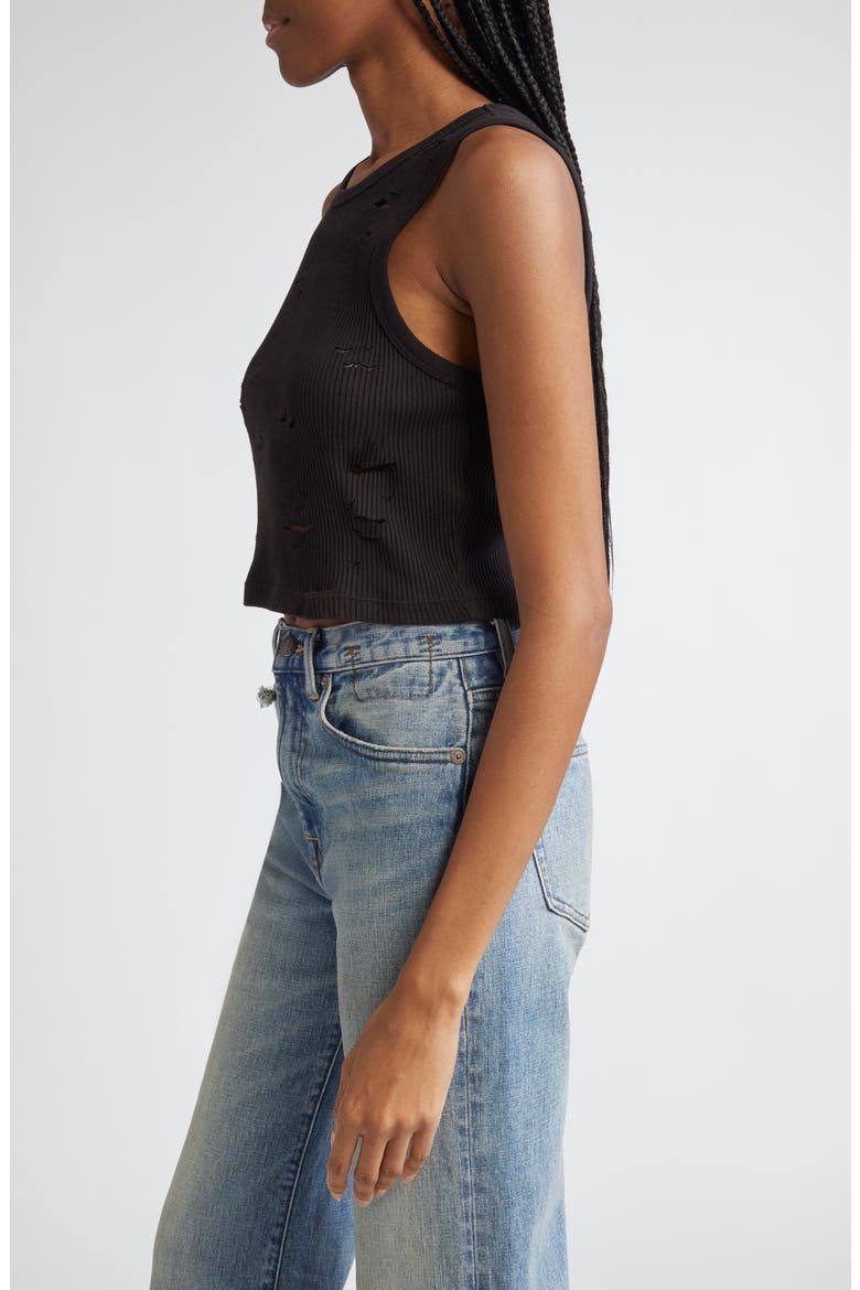 Distressed Cotton Crop Tank, Alternate, color, BLACK