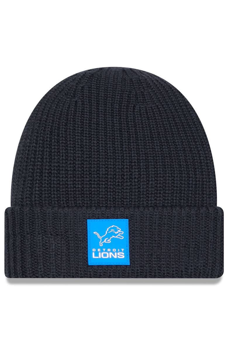 New Era Men's New Era Charcoal Detroit Lions 2025 Sideline Cold Weather Cuffed Knit Hat, Main, color, Charcoal