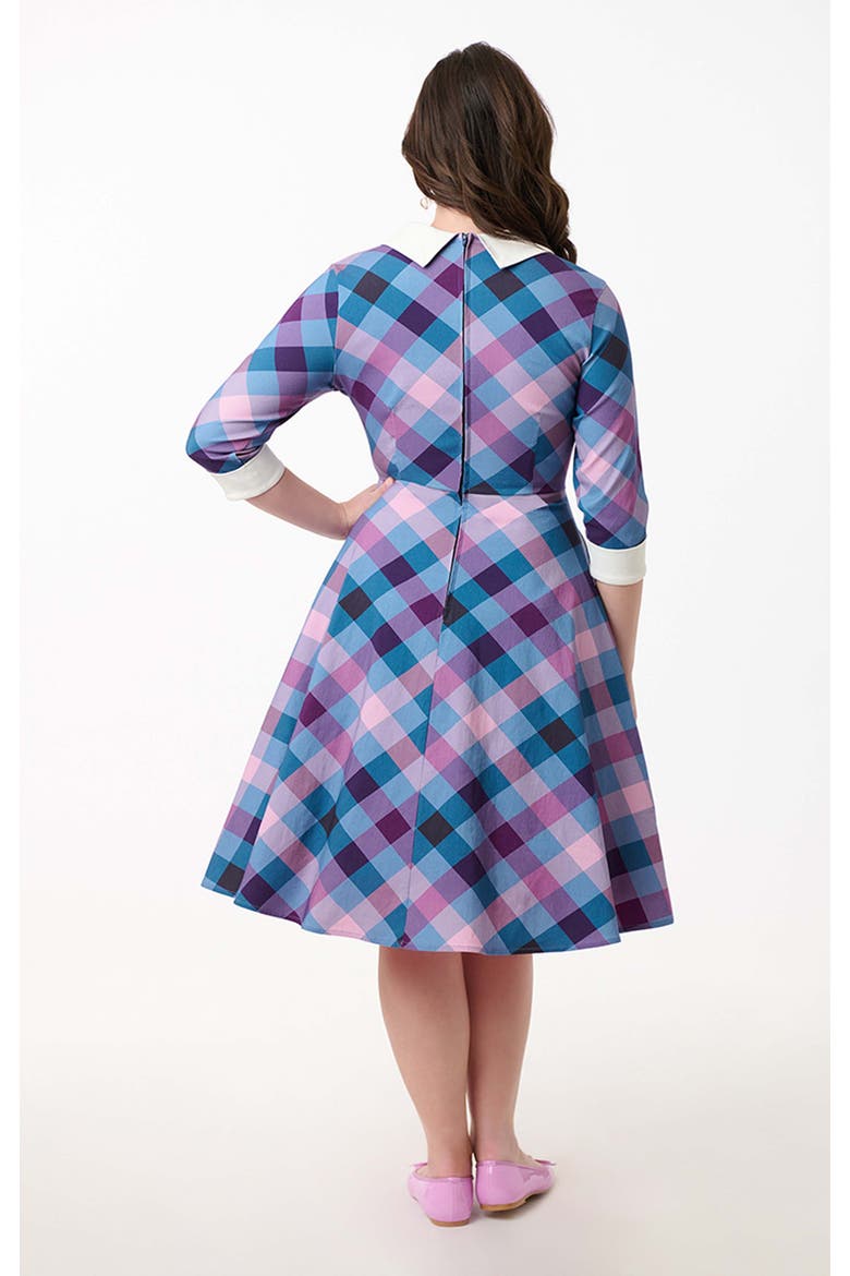 1950s Three-Quarter Length Sleeve Shirt Dress, Alternate, color, Purple/Blue Madras Plaid