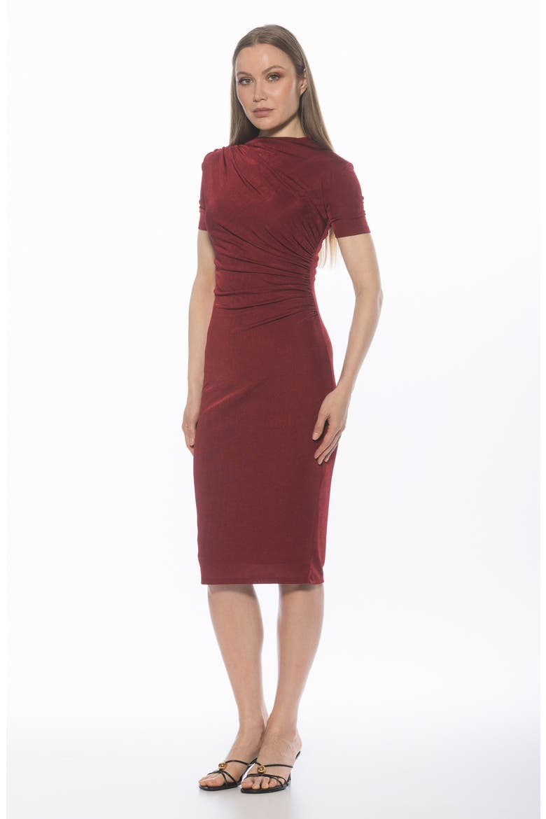 Santal Draped Sheath Dress, Alternate, color, BURGUNDY