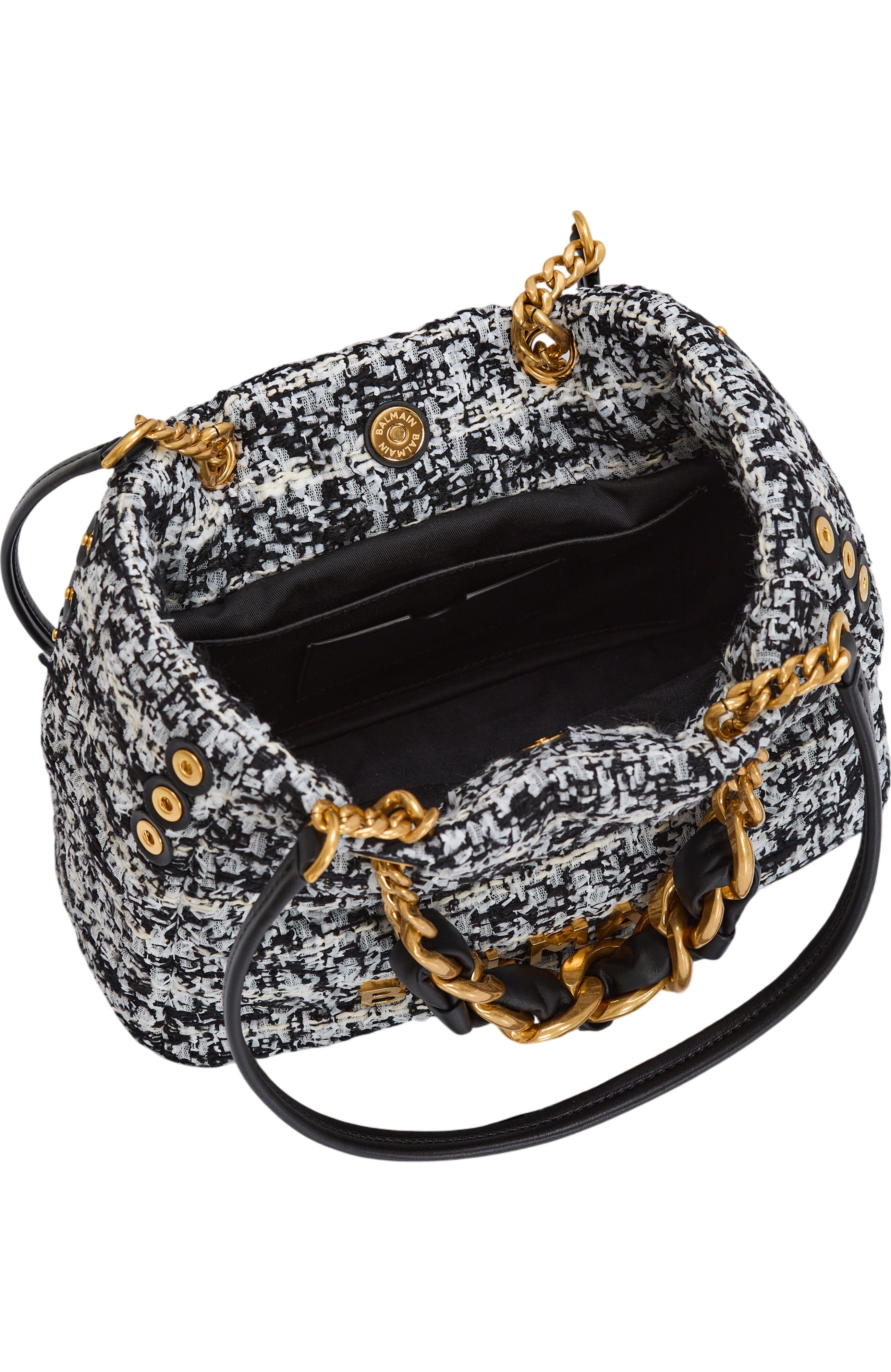 Balmain Small 1945 Soft tweed tote bag, Alternate, color, Black