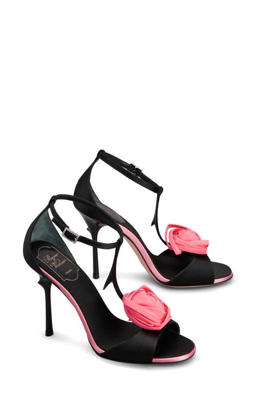 Roger Vivier Rose Vivier Satin T-strap Sandal In Black