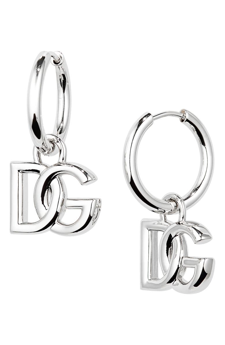 Dolce&Gabbana Men's Logo Charm Hoop Earrings, Main, color,